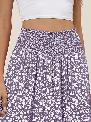 Image of ANRABESS Women's Maxi Skirts Summer Boho Floral High Waisted Flowy Swing Pleated Beach Long Skirt with Pockets