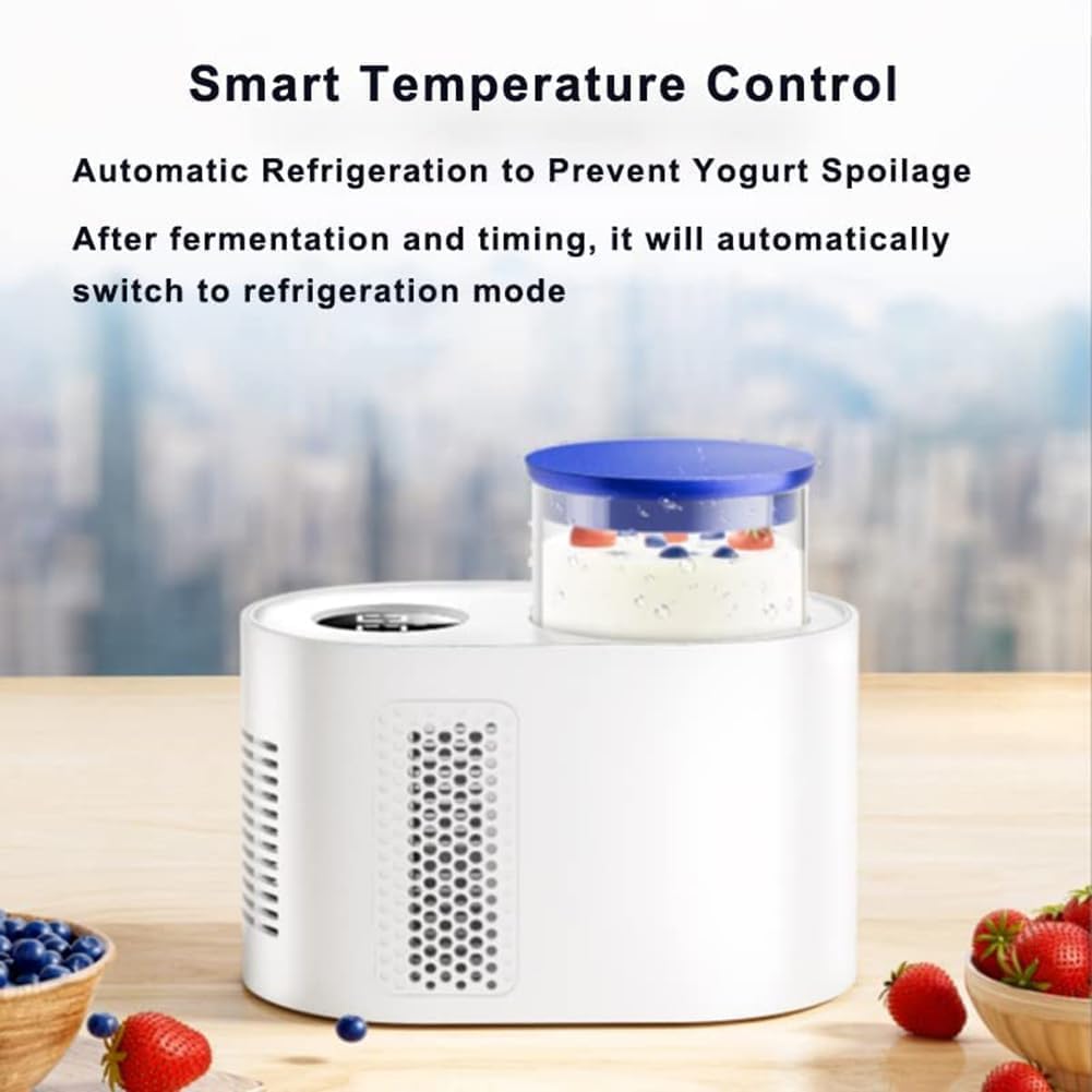 Macchina per Yogurt Automatica, Macchina per Yogurt 3 in 1 con Timer Display LCD, Doppia Funzione Caldo e Freddo, Ideale per vasetti di Yogurt individuali Fatti in casa White