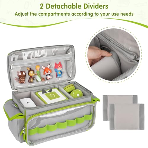 Image of Carrying Case Compatible with Toniebox Starter Set,Cute Storage Bag for Tonies Figures Characters,Tonies Headphones & Accessories, Grey&Green(Bag Only)