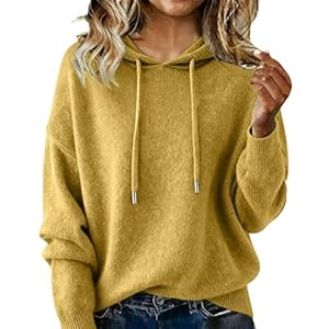 Generisch Pull pour femme en laine mérinos 100 % laine pour l'automne et l'hiver Sweat à capuche décontracté à manches longues Pull en tricot uni doux et chaud durable Mode quotidienne, jaune, L