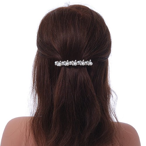 Miniatura 4 de Pinza para el pelo de cristal de perla sintética de tono plateado para novia, 3.346 in de ancho
