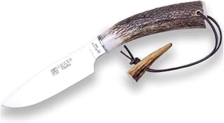 Joker Hunting Knife CC107 Flecha, Deer Horn Handle, 4.92 inches Blade, Stainless Steel Crossbar, with Brown Leather Sheath, Tool for Fishing, Hunting, Camping and Hiking - Joker