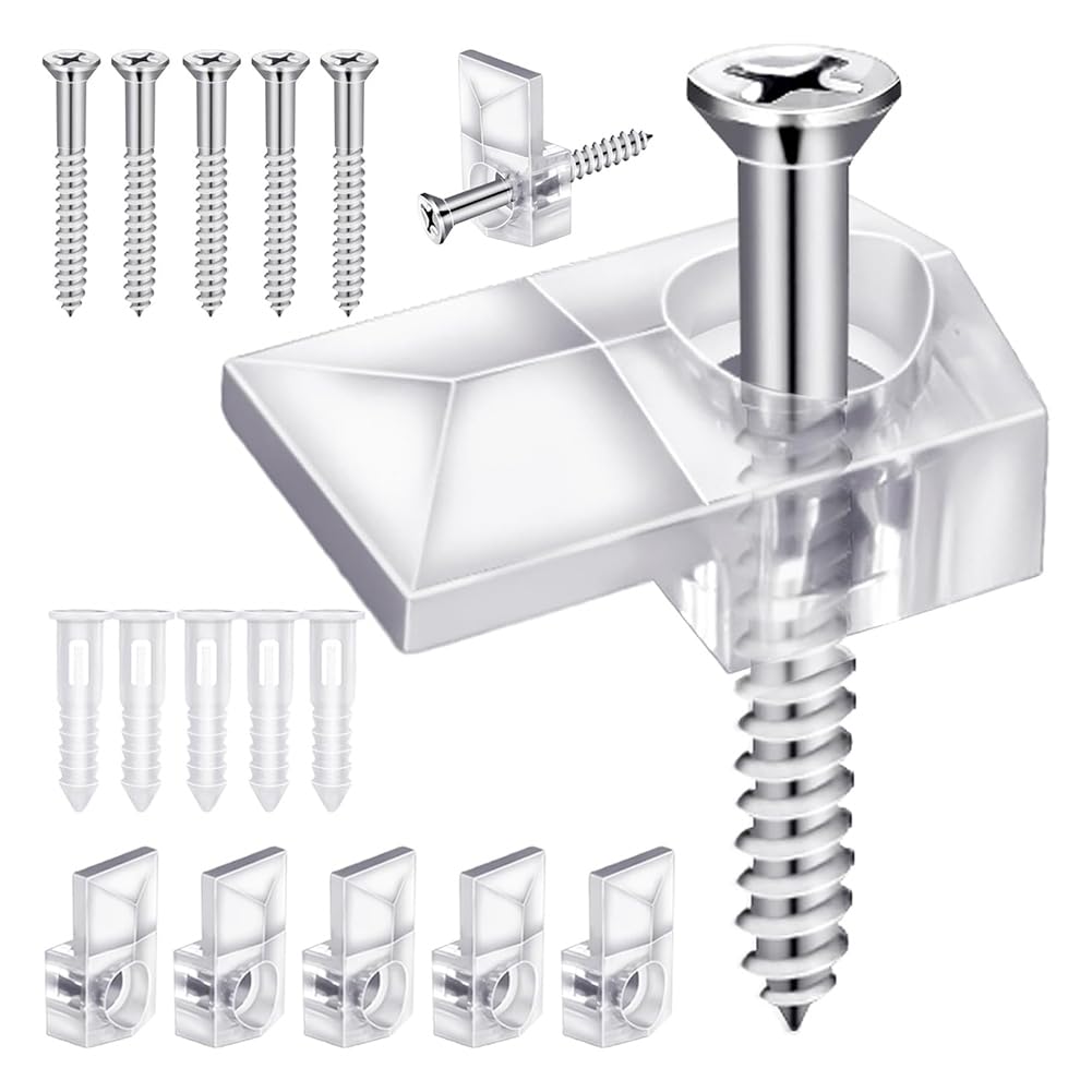Littimoon 32Pack Mirror Holder Clips,Clear Plastic Mirror Clip,Frameless Mirror Mounting Hardware,Mirror Holders for Wall Mounting
