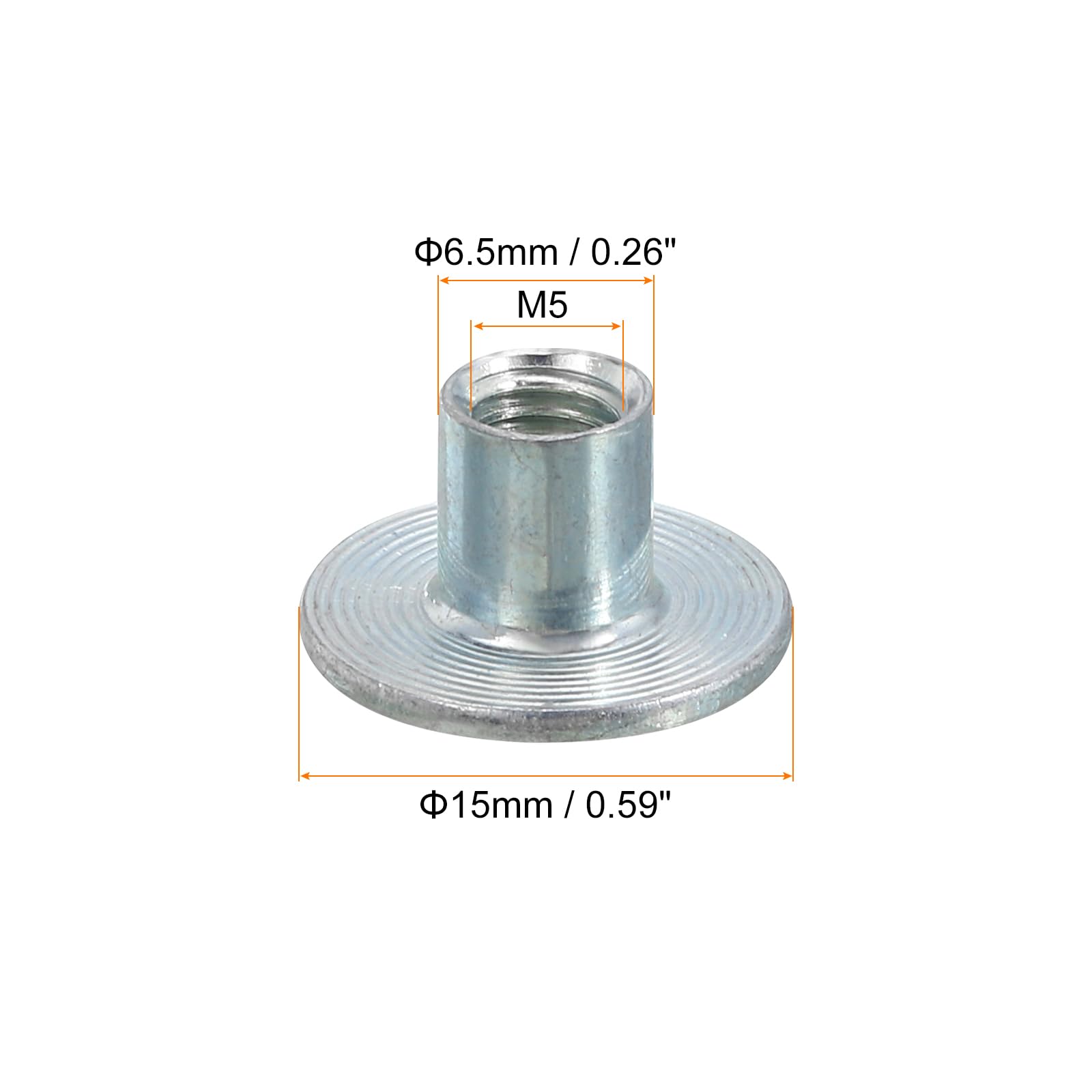 uxcell M5 T-Nuts, 24pcs Carbon Steel Tee Nut Round Base Weld Nuts 8mm Height Through Hole Flange Insert Female Thread Plate Nuts