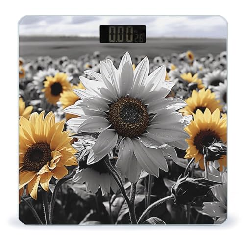 Báscula digital de baño con diseño girasoles blanco y negro miniatura 1