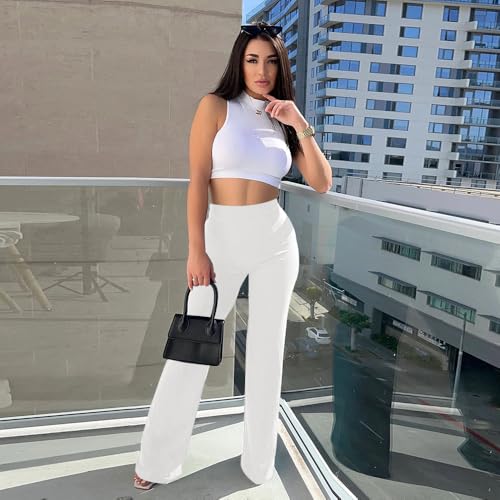 TOPSRANI Womens Stretchy Bootcut Dress Pants Flare Casual Palazzo High Waist Trousers Bell Bottom Business Office Work2