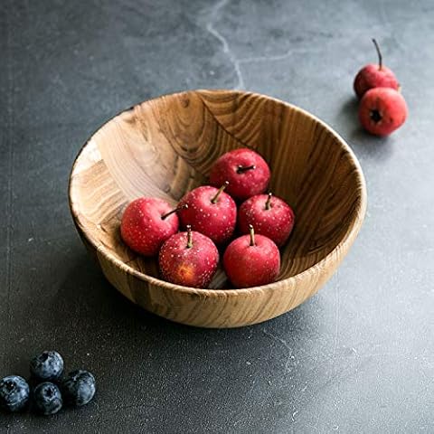 Salad Bowl or Mixing Bowl, Bill.F Small Teak Wood Bowl Wooden Salad Bowl & Servers Wood Fruit Bowl, Pasta Bowls or Cereal Bowl 15 cm Cover