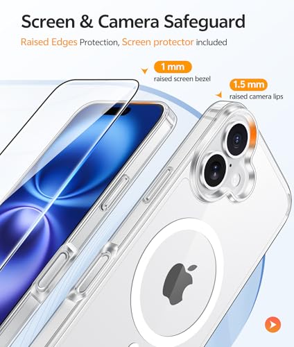 Image of FNTCASE for iPhone 16 Plus Case: [Compatible with Magsafe] [Screen Protector] Anti Yellowing Transparent Clear Magnetic Phone Cover - Military Grade Shockproof Drop Proof Protective Cases - Clear