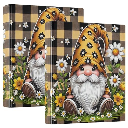 Libro di ricette a 3 anelli con motivo floreale giallo e nero a quadretti, 3,8 cm, per scuola media, confezione da 2