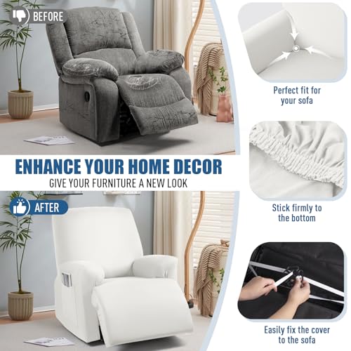 Image of TAOCOCO Stretch Recliner Couch Covers 3-Pieces Style Recliner Chair Covers Recliner Cover for Reclining Chair Slipcovers Feature Fitted Soft Washable (1 Seat, Milk White)