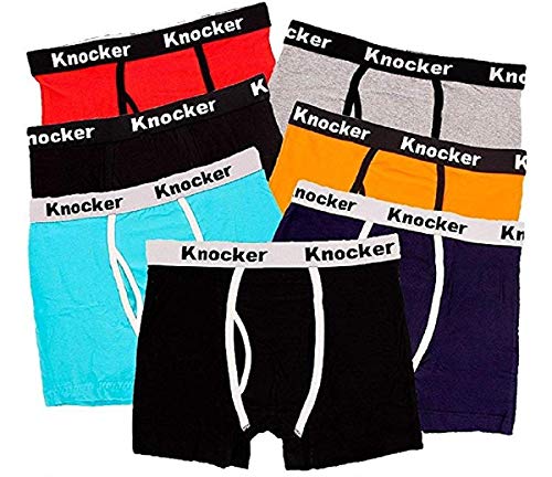 Knocker Men's 4 Pack of Stretch Cotton Boxer Briefs, Black & Grey, Small