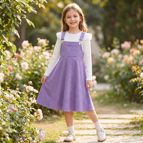 Image of HIHA Little Girls Adjustable Corduroy Pinafore Overall Dress Set Size 6-12