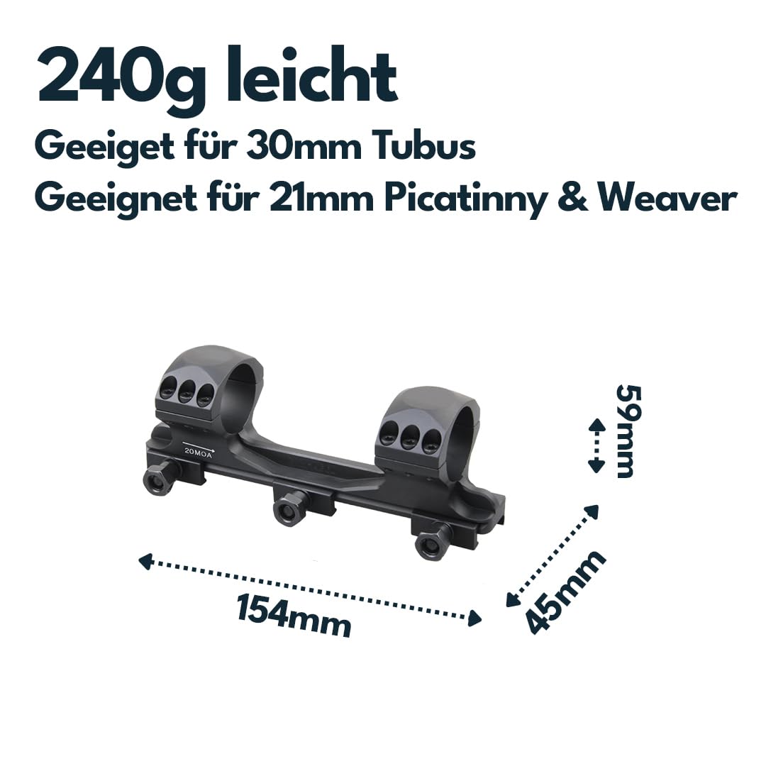 Vector Optics XASR-3013 X-Accu - Montaggio a blocco per tubi da 30 mm, Picatinny, 21 mm, 20 MOA anteriore h= 35 mm per tubi di destinazione, montaggio a pezzo unico