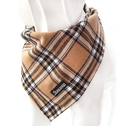 Soft Washable Plaid Bandanas for Dogs and Cats,Adjustable Triangle Bib Comfortable Scarfs for Girl Boy Dogs Puppies (Light Khaki, Small)