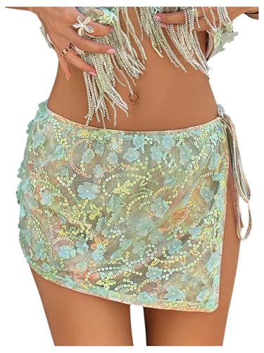 MakeMeChic Women's Sequin Mini Skirt Low Waist Tie Side Summer Sparkly Skirts