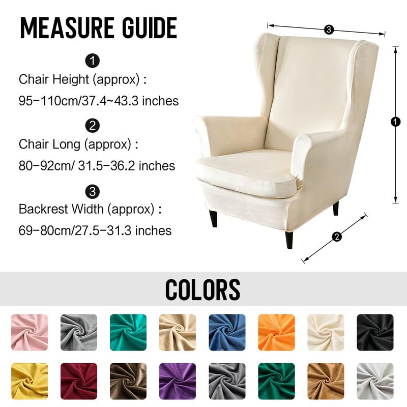 Mingfuxin Wingback Chair Covers 2 Piece Set Stretch Wing Chair Cushion Sofa Slipcovers, Removable Velvet Wing Back Armchair Slipcovers Furniture Protector for Living Room Bedroom Hotel - Image 4