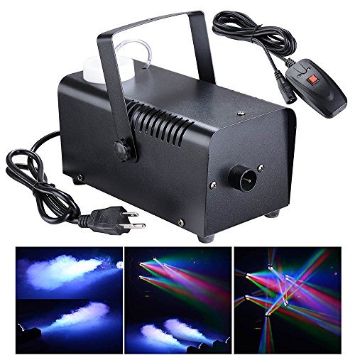 AW Portable 500W RGB LED Smoke Fog Machine 2000CFM with 1x Wired Controller 1x Remote Control for Halloween Christmas Parties Wedding Stage Effect