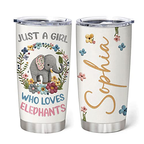 Hyturtle Personalized Printed Elephant Tumbler - Birthday Mother's Day Gifts For Elephant Lover - Elephant Gifts for Women - Animal Lover Gifts - Custom Name 20oz Insulated Stainless Steel Tumbler