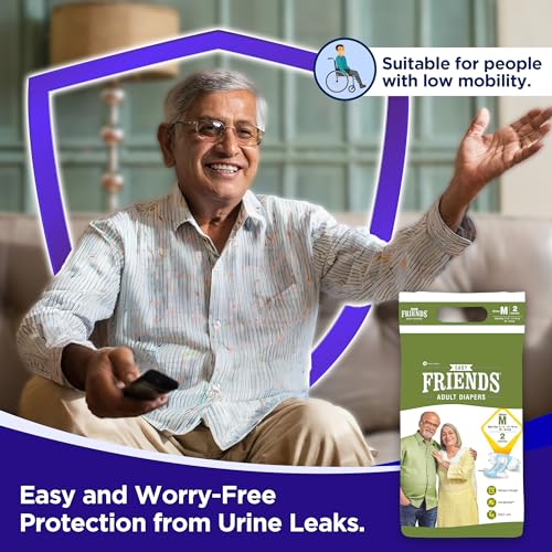 Image of Friends Easy Adult Diapers Tape Style (Medium) with odour lock and Anti-Bacterial Absorbent Core- Waist Size 28-44 Inch ; 71.12-111.76 Cm