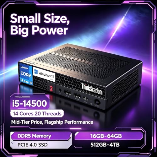 Image of Lenovo ThinkStation P3 Tiny Desktop Computer, 14-core Intel Core i5-14500