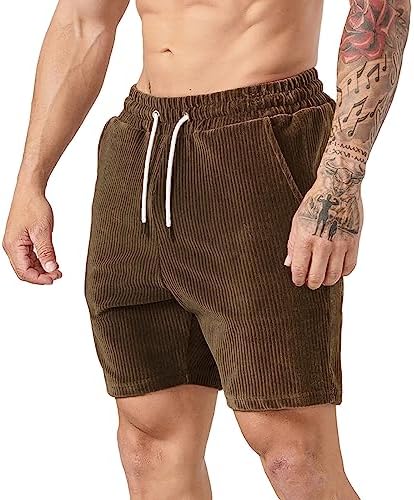 MECH-ENG Men’s Casual Corduroy Shorts Athletic Workout Slim-fit