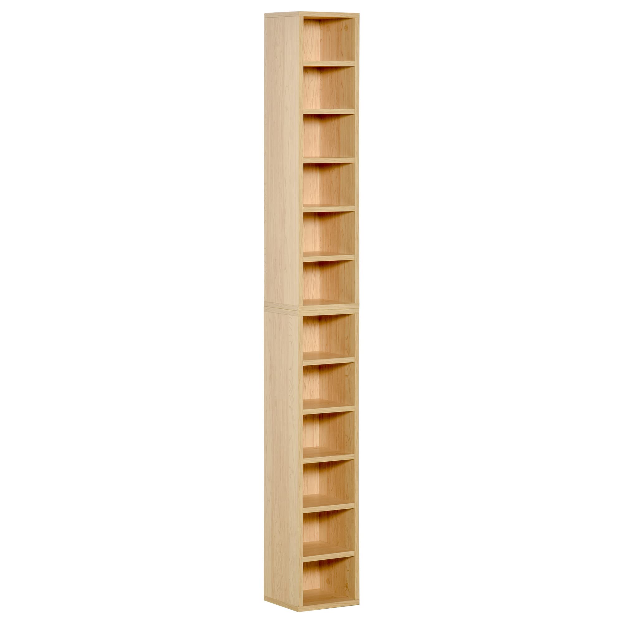 HOMCOM Set mit 2 Säulenregalen, CD-DVD-Schrank, 6 + 6 Fächer, Maße: 21 x 19 x 88 cm (L x B x H), max. 160 CDs, Farbe Buche