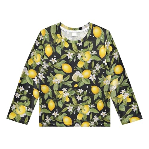 Lemon Flower Branches Black Pattern Boys Rash Guard Swim Shirts Long Sleeve UPF 50+ Quick Dry Sun Protection Shirt Swimsuit Surf Tops for Toddler Kid Girl Fishing Swimming Outdoor 3T