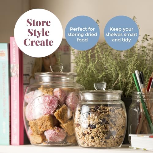 Image of Kilner Premium 2 Pcs x 850ml Universal Airtight Clear Glass Jar with Push Top Lid for Dry Food Like Grains, Spices, Pickles, Sauces | Reusable Kitchen Storage Container, Fridge Safe