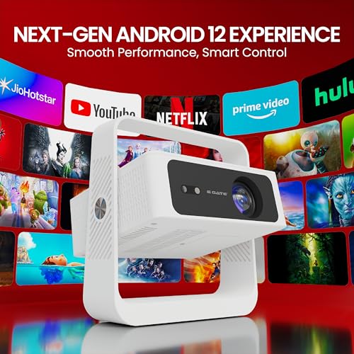 Image of E Gate Atom 4X Air, The Complete Projector with 1080P & 4K Support | Auto Focus + Auto Keystone + Obstacle Avoid | 400 ISO, Android 12 with Netflix, Prime, Live TV | WiFi-BT-HDMI ARC - EGATE