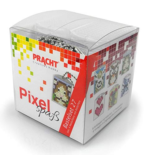 Pixel P90065-63501 Kit de bricolage amusant 27 pour enfants, système d'assemblage simple avec des petites pierres en bioplastique pour créer 6 porte-clés (médaillons), sans repassage ni collage