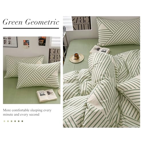 Vm Vougemarket Green Stripes Duvet Cover King,Instagram Style Geometric Duvet Cover With Zipper Ties 100% Cotton Modern Fashion Bedding Set For Teens Adults thumb #4