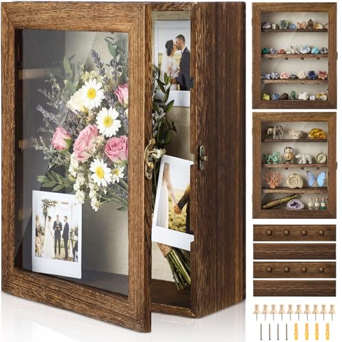 Gerrii Shadow Box Display Case 11 x 13 - Deep 5 Inch Wooden Picture Frame with Linen...