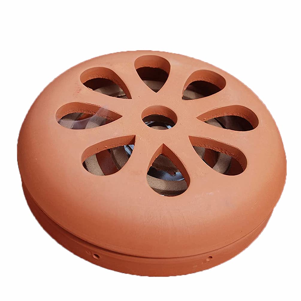 Highlight Citronella Terracotta Burner with 3 Incense Coils (Discreet and Decorative, Each Coil Burns for up to 5 Hours), Red