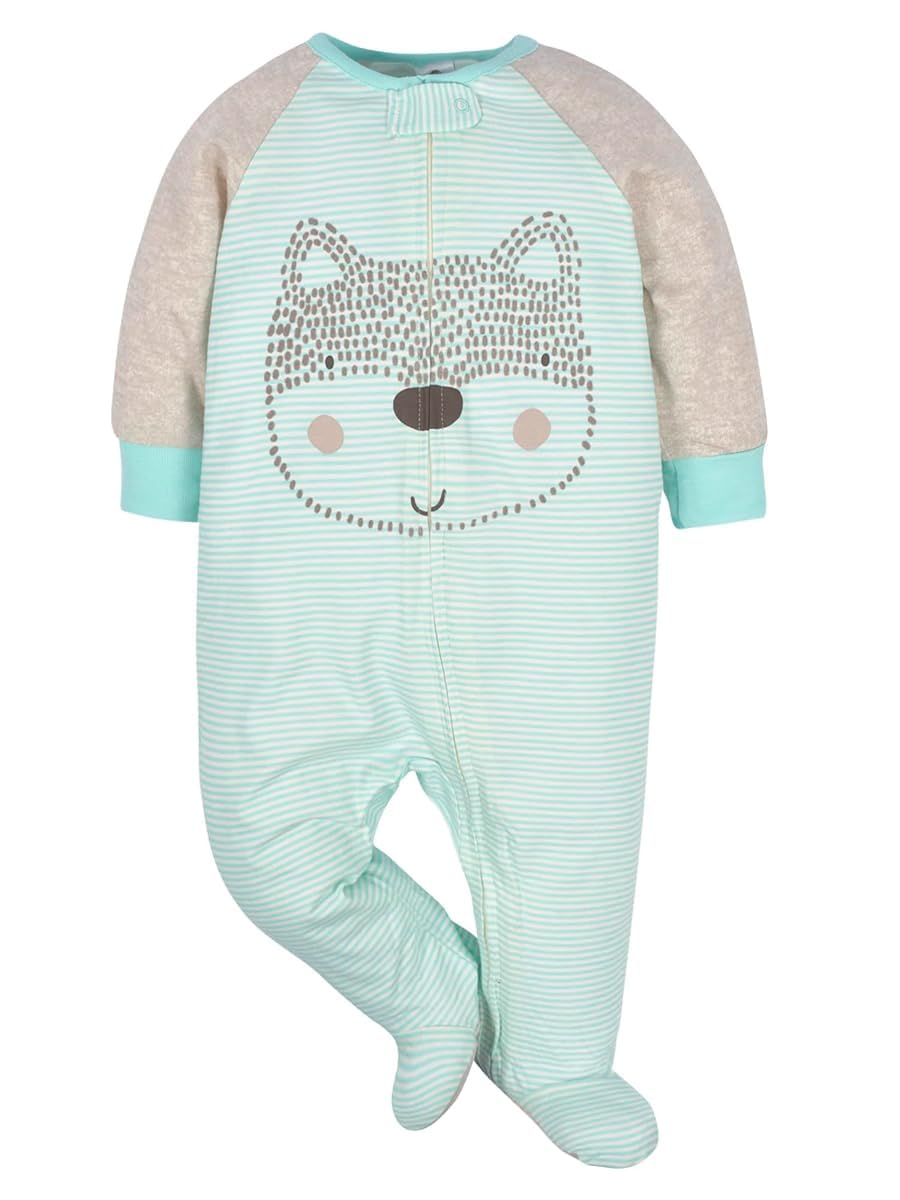TuddyBuddy 100% Cotton Multi Color Footed Romper Sleepsuit for Baby (0 Months-3 Months, Pack of 3 - Aqua Teddy Bears & Greys) - Image 3 thumbnail
