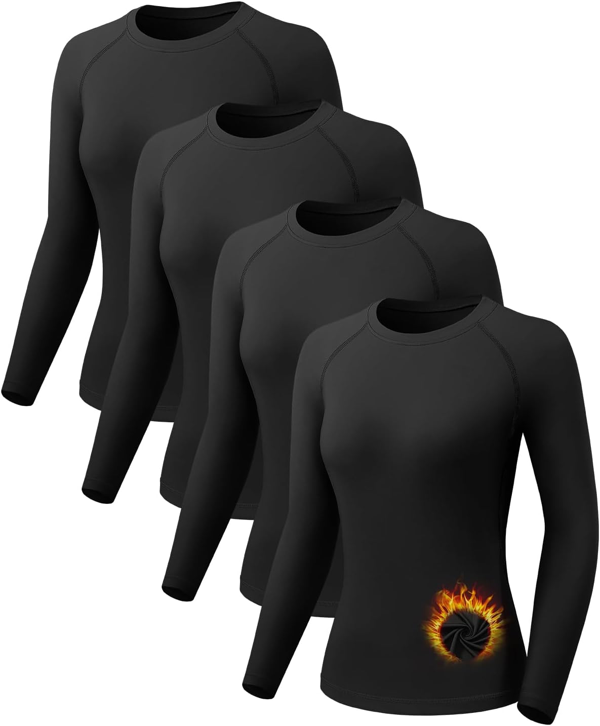 4 Pack Thermal Long Sleeve Shirts for Women Fleece Lined Thermal Underwear Tops Basic Compression Shirts