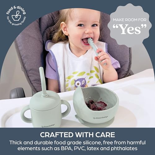 Image of Dreambaby Silicone 3-in-1 Sippy Cup with Straw, Open Training Cup, and Snack Cup - Spill Proof Baby Snack Food Container, Seafoam, L5032A