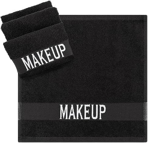 Cotton Paradise 4 Pack 100% Cotton 12x12 Inch Turkish Makeup Removal Face Cloths for Washing Face Cotton Soft Black Makeup Towel