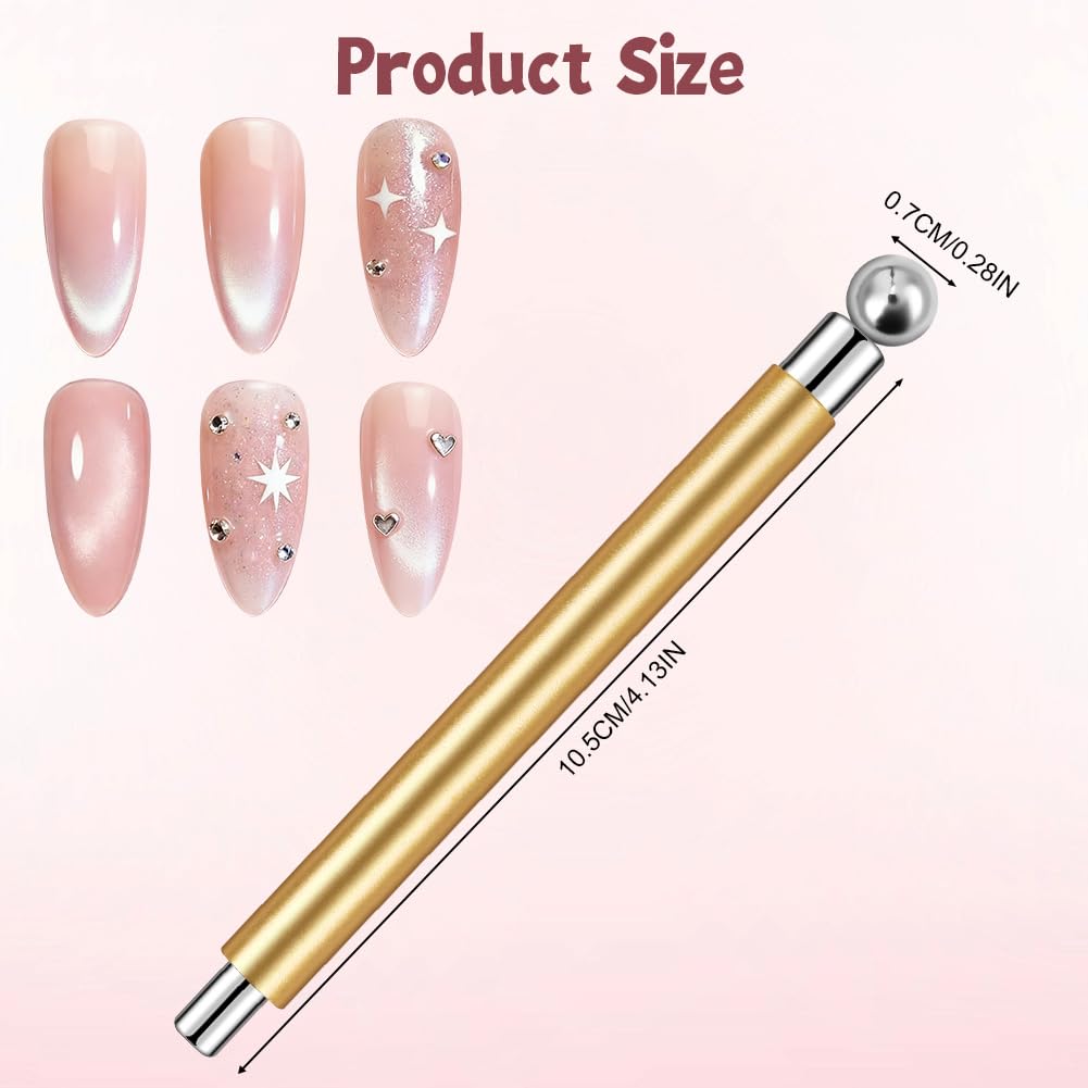 Magnes Cat Eye do paznokci, dwustronny magnetyczny długopis z okrągłą magnetyczną perłą, wielofunkcyjne narzędzie do żelowego lakieru Cat Eye do zdobienia paznokci w domu DIY, żółty