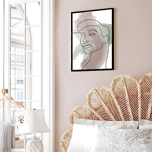 Image of Ritwika's Abstract Wall Art Of Outline Of Women Portrait Water Color Painting With Black Frame For Home Office Decor | Multicolored | Size 9.5 x 13.5 Inch, Set of 1 (02 - WOMEN)