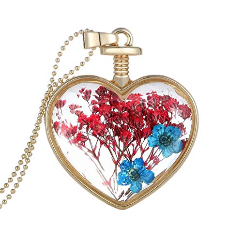 YAZILIND Gold Plated DIY Dried Flower Heart Lockets Pendant Chain Necklace Jewelry Gift(Color 1)