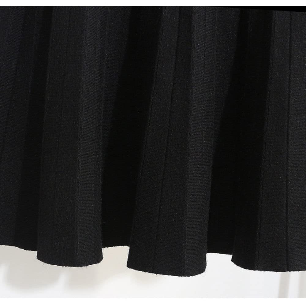Gonne A Ruota,Minigonna da Donna Nera Gonna A Pieghe in Maglia Elastica A Vita Alta Slim A-Line Altalena Increspato Autunno Inverno Gonna Corta Svasata per Ragazze Signore,S