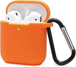Airpods Case Cover Compatible with AirPods 2 & 1, KOKOKA Silicone Shockproof Airpods Case Cover Front LED Visible Extra Protection with Carabiner, Orange