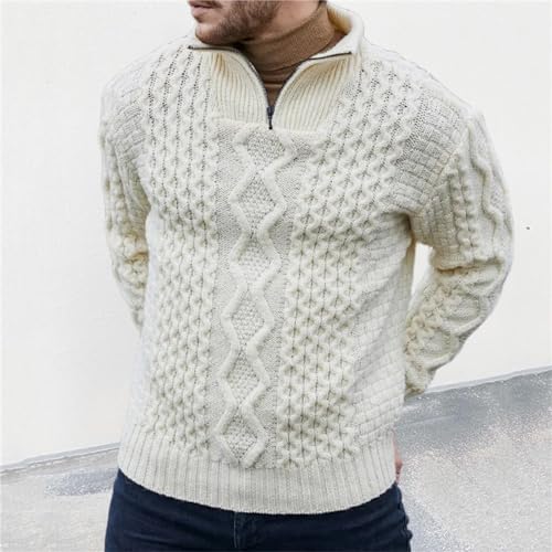 Mens Cable Knit Pullover Sweater Zipper High Neck Long Sleeve Fall Winter Ribbed Vintage Pullover Sweaters2