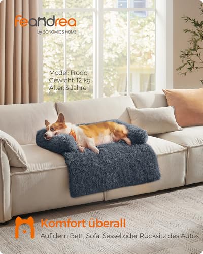 Feandrea FluffyHug Hundebett Plüsch, Hundedecke Sofa, Sofaschutz Hund, Hundekissen, Größe L, für mittelgroße Hunde, 95 x 85 x 16 cm, dunkelgrau PGW222G02