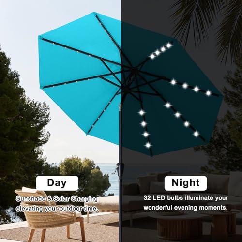 Image of ABCCANOPY Durable Solar Led Patio Umbrellas with 32LED Lights 11FT (Turquoise)
