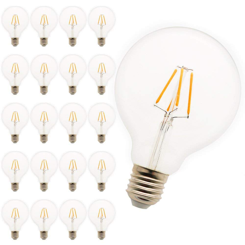 G95 LED Pera, E27, regulable blanco cálido 4 W, equivalentes a 30 W Pera, 360 lúmenes, bombilla led (360 °, Globo Terráqueo, 20 unidades)