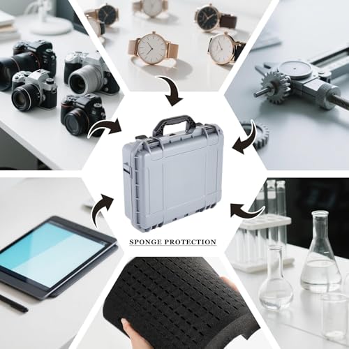 Image of Relaxweex 1 Pcs Waterproof Hard Case with DIY Customizable Foam Insert Portable Protective Case with Knife for Camera Drones Equipments Tools Test Instruments(Gray,11.3 x 8.7 x 4.2 Inch)