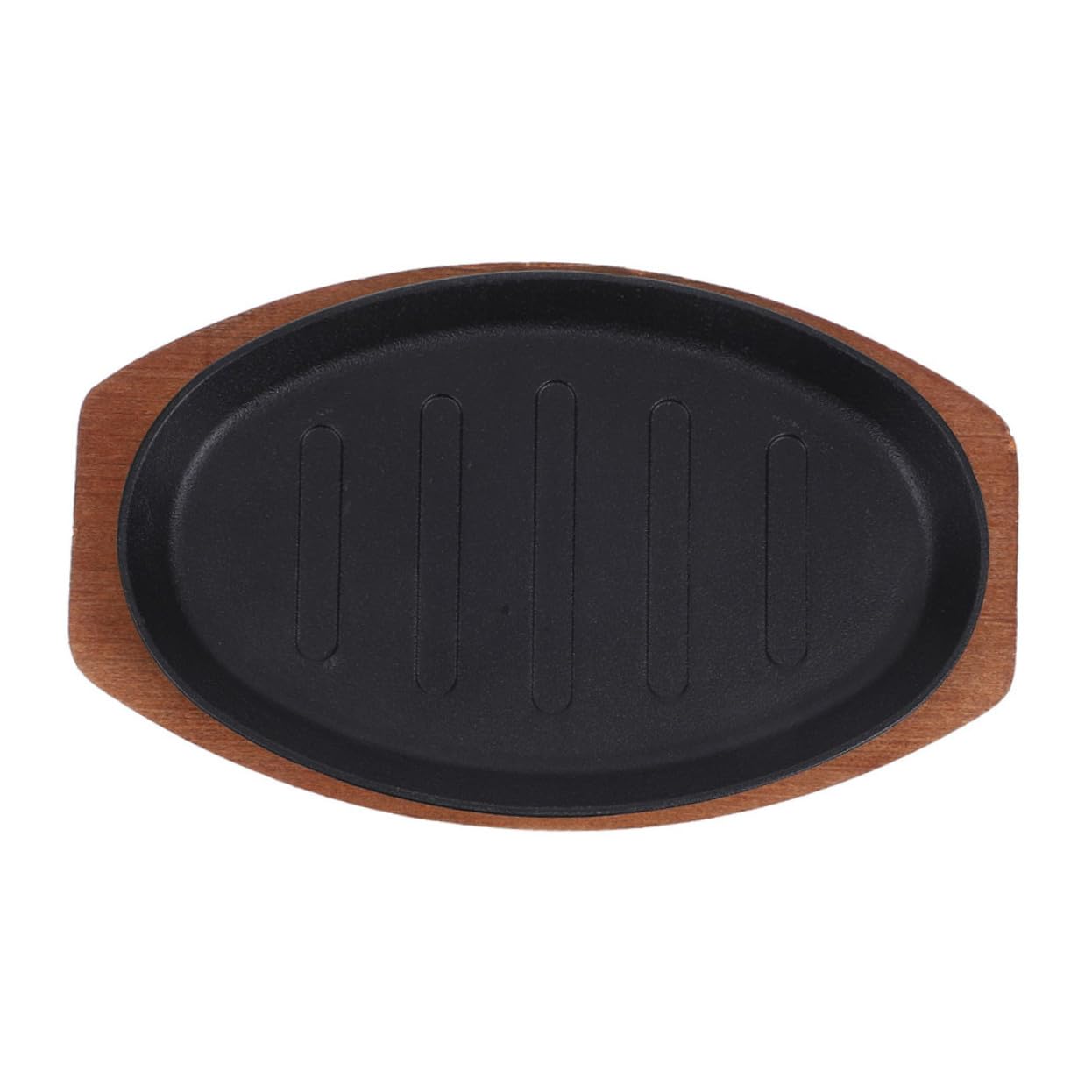 Cast Iron Skillet Set Sizzling Steak Grill Pan with Wooden Base Striped Platter for Authentic Grill Marks Efficient Heat Retention for Home Bbq And Parties