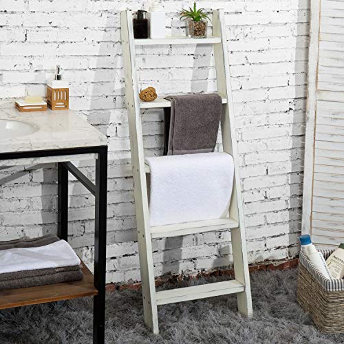 MyGift 4.5-Foot Vintage White Decorative Blanket Storage Ladder