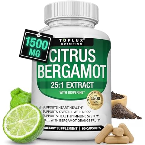 Citrus Bergamot Supplement 1500mg - Pure 25:1 Bergamot Fruit Extract to Support Overall Health, Black Pepper for High Absorption, Natural Non-GMO for Men Women, 90 Capsules Cover